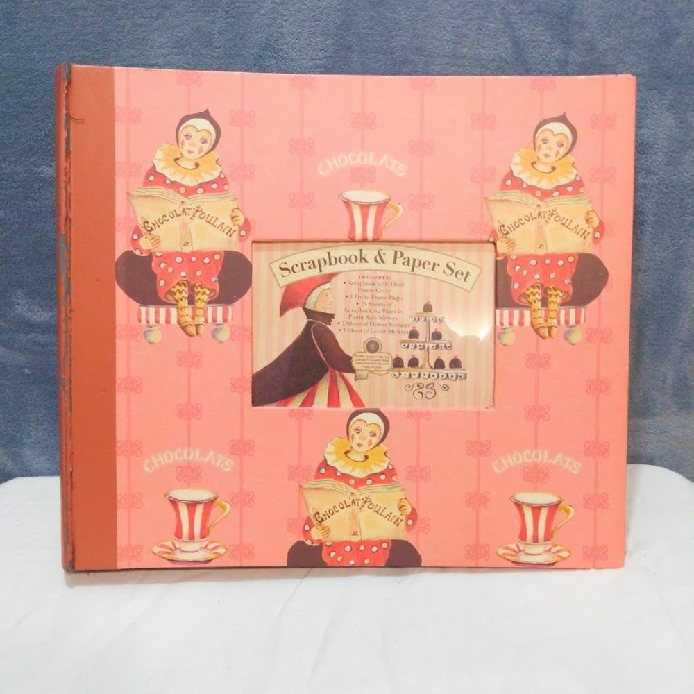 Gracey Knight Chocolat Poulain Scrapbook Paper Set 2004 French Clown Pink Binder